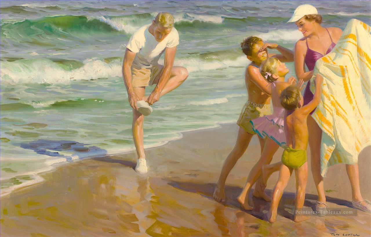 famille à la plage Peintures à l'huile